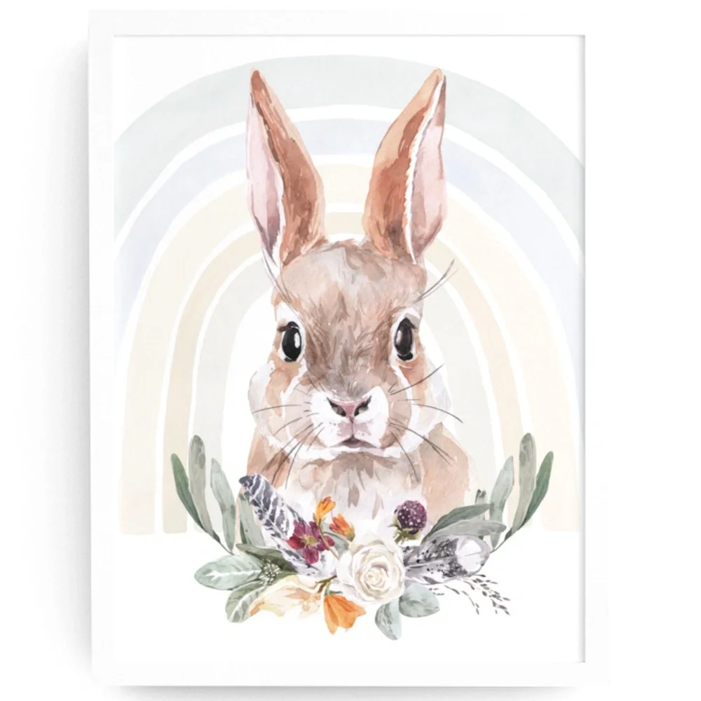 Watercolor Floral Bunny Wall Art Illustration Print Poster Card Unframed - Picture 4 of 14